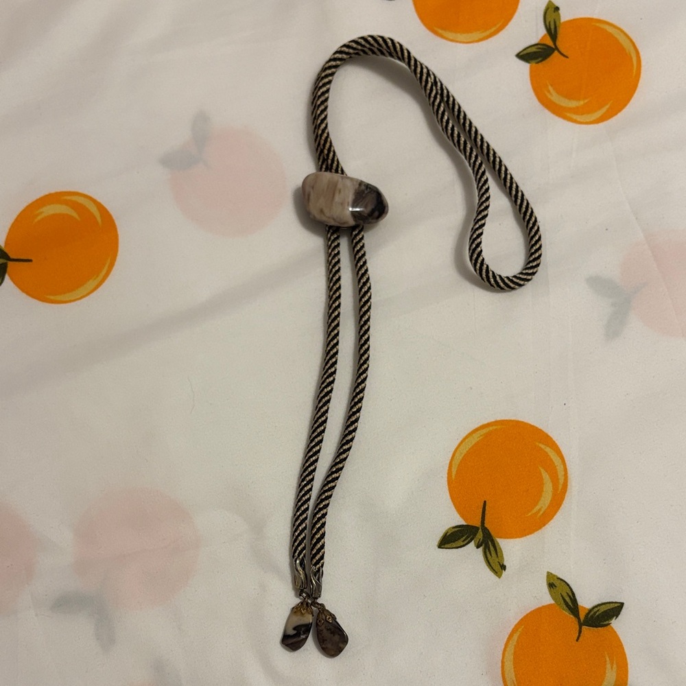 Striped Rope bolo tie with Stone Pendant 15-1/2β long.